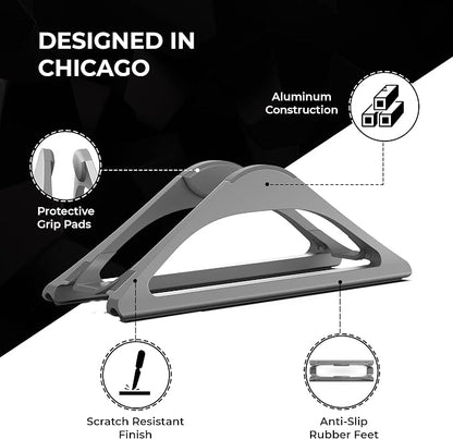 HumanCentric Vertical Laptop Stand for Desks in Space Grey, Upright Adjustable Holder to Dock Apple MacBook Stand, and Other Laptops to Organize Work & Home Office, Automatic Grip