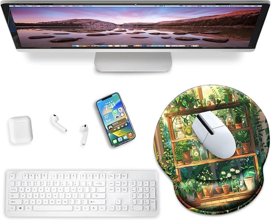 Mouse Pad with Wrist Rest, Ergonomic Mouse Pads Wrist Support for Desk, Green Potted Plant Gaming Mousepad for Wireless Mouse Laptop Computer Work Home Desk Accessories Office Supplies Desktop Decor