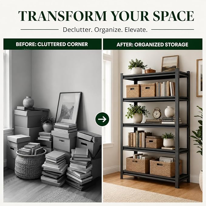 3 Tier Metal Bookshelf, Adjustable Tall Bookcase, Heavy Duty 1800 LBS Modern Deep Book Shelf, Bolt-Free Storage Shelves for Living Room, Home Office, Garage, 36" Wx 12" Dx 32" H