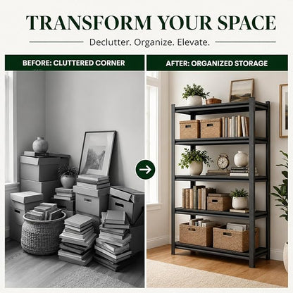 3 Tier Metal Bookshelf, Adjustable Tall Bookcase, Heavy Duty 1800 LBS Modern Deep Book Shelf, Bolt-Free Storage Shelves for Living Room, Home Office, Garage, 36" Wx 12" Dx 32" H