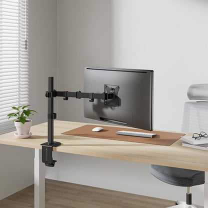 Mount-It! Single Monitor Arm Desk Mount for 17-32 Inch Screens, Holds up to 19.8 lbs, Height Adjustable Full Motion Stand, Steel, Clamp and Grommet Base, VESA 75x75 100x100, Cable Management, Black
