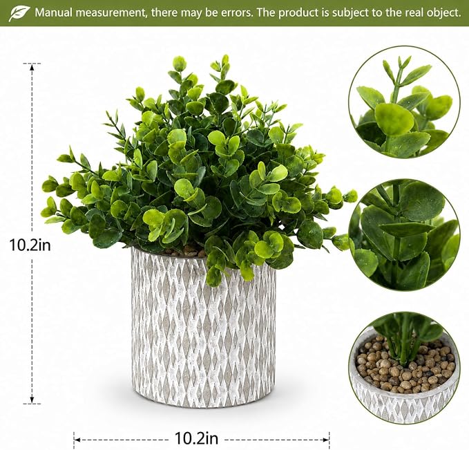 Set of 3 Artificial Potted Plants, Faux Eucalyptus Lavender and Tea Tree Greenery in Cement Pots, Small Fake Plants for Shelf Bathroom Office Desk Decor
