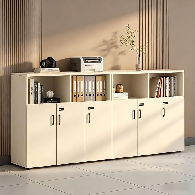 File Cabinet with Password Lock, Wood Lateral Filing Cabinet for Letter/A4 Files, 3 Drawer with Door, Printer Stand with Open Shelves for Home Office