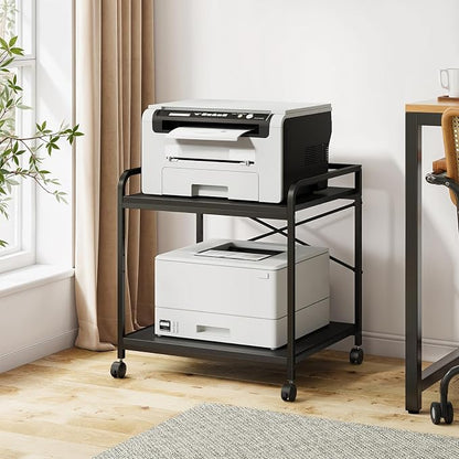 Printer Stand, 22''W X 20''D X 22.4''H Mini Fridge Stand, 3D Printer Table with Storage, Large Printer Cart with Height Adjustable Shelf, Rolling Printer Cart with Wheels for Home Office, Black