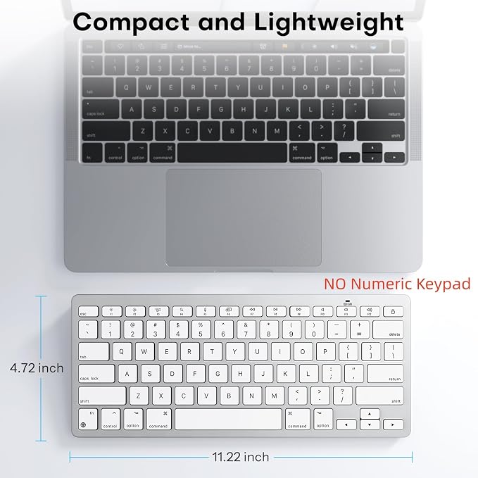 OMOTON Wireless Keyboard for Mac, Bluetooth Keyboard for Mac - No Number Pad, Compact Travel Design for Coffee Shop, Home Office, macOS Function Keys, Compatible with MacBook Pro/Air/iMac, Silverwhite