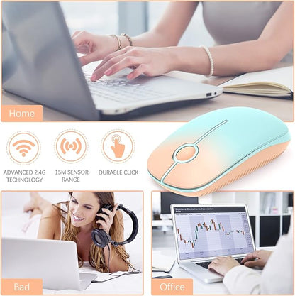 VssoPlor Wireless Mouse, 2.4G Slim Portable Computer Mice with Nano Receiver for Notebook, PC, Laptop, Computer (Orange to Green)