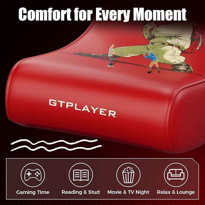GTPLAYER Gaming Floor Rocking Chair – Rocker Floor Game Chair with Angle Limiter, Stylish Patterned Design, Comfortable Video Game Seat, Red Baseball Pattern