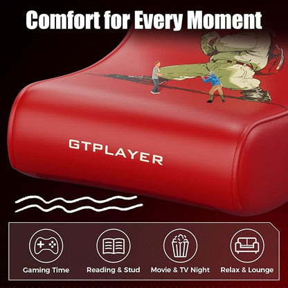 GTPLAYER Gaming Floor Rocking Chair – Rocker Floor Game Chair with Angle Limiter, Stylish Patterned Design, Comfortable Video Game Seat, Red Baseball Pattern