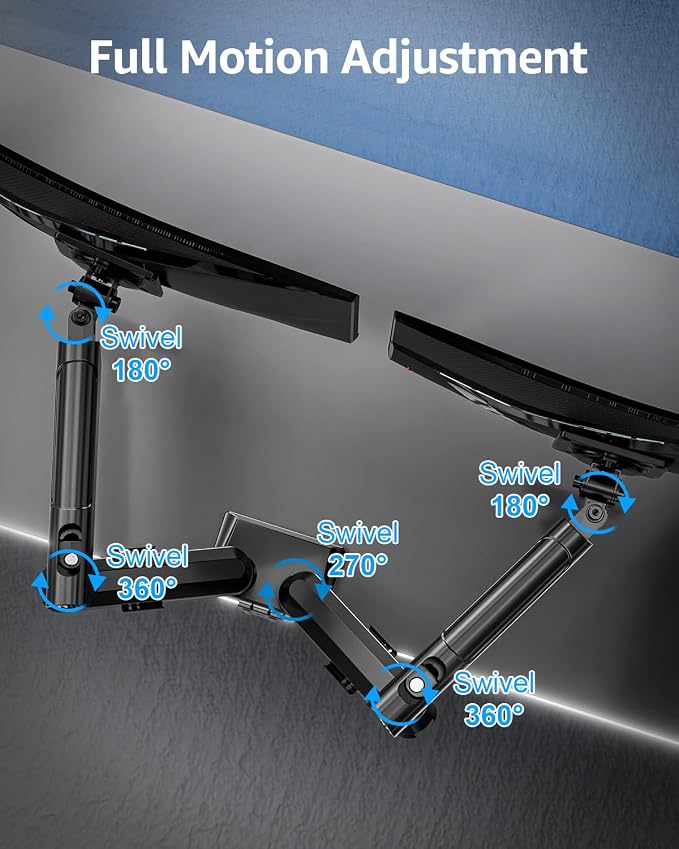 Dual Monitor Arm for 17-32 Inch Computer Screens, 22lbs per Arm, Full Motion Monitor Desk Mounts for 2 Monitors, Gas Spring Desk Mount, VESA Mount, Freelift Pro