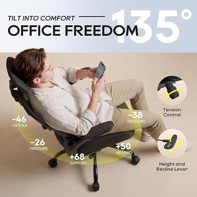 Ergonomic Office Chair for Long Hours, Full-Body Support, Relieve Neck & Back Pressure, 330LBS Capacity, Ideal for Home Office, Office & Study