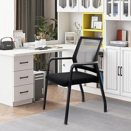 KLASIKA Desk Chair No Wheels, Arm Chair with Ergonomic Lumbar Support and Thickened Seats Cushion, Waiting Room Chairs for Office School Church Guest Reception, Black