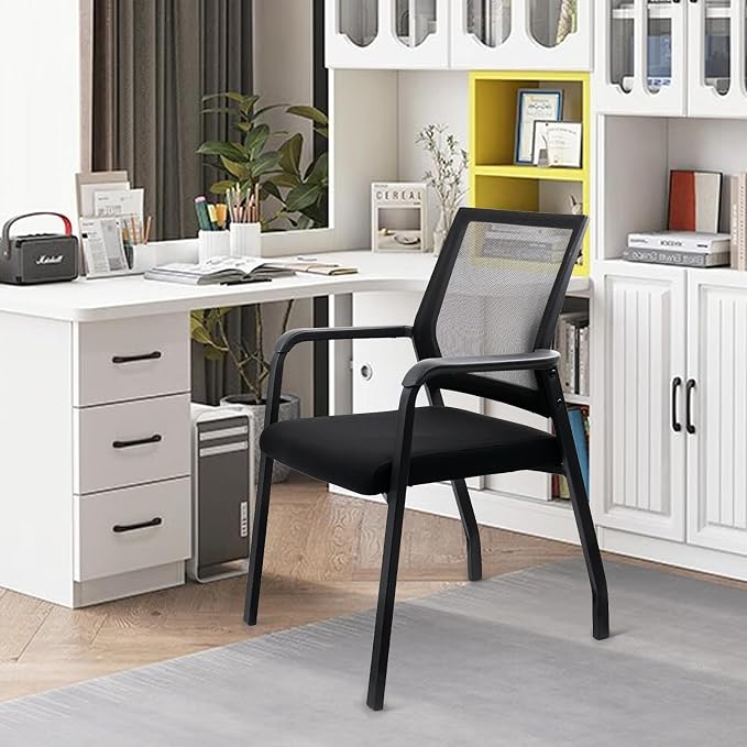KLASIKA Desk Chair No Wheels, Arm Chair with Ergonomic Lumbar Support and Thickened Seats Cushion, Waiting Room Chairs for Office School Church Guest Reception, 4 Pack Black
