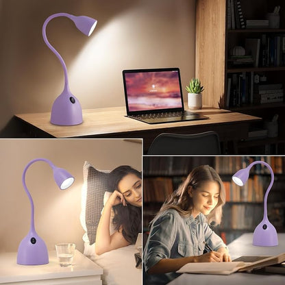 EJIAXIN Gooseneck Desk Lamp 360° LED Flexible Reading Light Small Desk Lamps for Small Spaces Home Office Bedroom College Dorm Desk Bookshelf Nightstand Table Lamp (Purple)