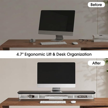 Fenge Acrylic Monitor Stand Riser, 42.5 Inches Dual Monitor Stand with Metal Storage, 2 Tier Acrylic Computer Riser for Desk, Clear Laptop Stand for PC, Laptop, Printer, TV, Black