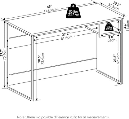 Furinno Moretti Desk, 45" Wide Metal Frame Gaming Desk with Open Shelf, Computer Desk, Writing Desk, Office Desk for Home Office, Study Room, Dorm, Bedroom, Solid White