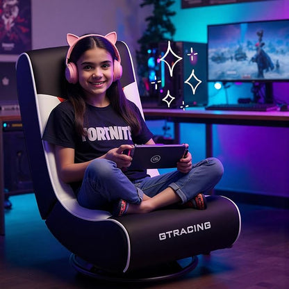 GTPLAYER Floor Gaming Chair Foldable Swivel Floor Chairs for Kids Boys Comfy Video Game Seat with 360° Multipurpose for Gamers, Bedroom or Game Room (Red/White)