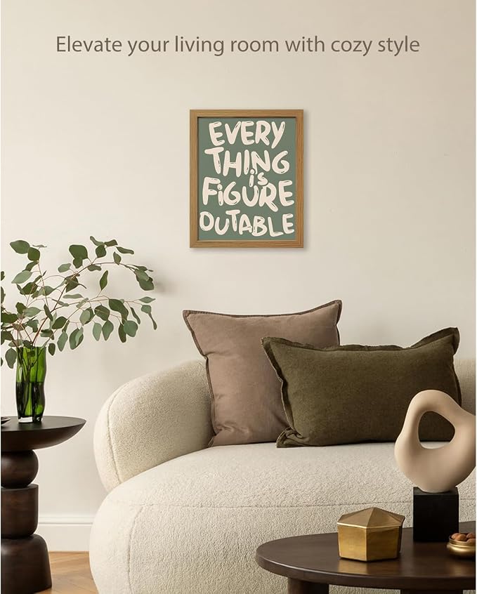 CXQILVER Everything is Figureoutable Framed Wall Art, Inspirational Positive Affirmation Canvas Wall Decor, Trendy Sage Green Motivational Quote Poster prints for Office Bedroom Classroom Dorm 8x10in