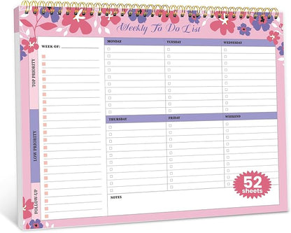 Weekly To Do List Notepad with 52 Undated Sheets（8.5"×11"）- Undated Weekly Planner Notepad for Office Desk Accessories and Supplies - Petal Pink