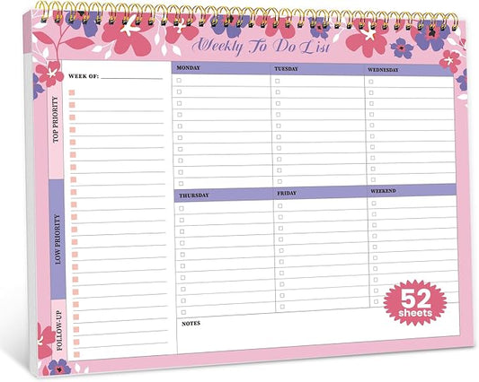 Weekly To Do List Notepad with 52 Undated Sheets（8.5"×11"）- Undated Weekly Planner Notepad for Office Desk Accessories and Supplies - Petal Pink