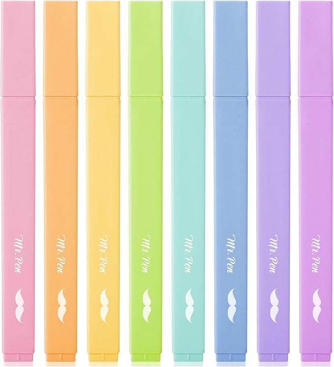 Mr. Pen- Aesthetic Highlighters No Bleed, 8 Pack, Pastel Candy Colors | Chisel Tip, Cute Highlighters Assorted Colors for Journaling, Highlighting, Underlining, Fast Dry, Back to School Supplies