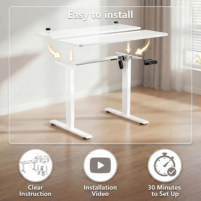 Electric Standing Desk 55 x 24 Inches Adjustable Height Sit Stand Up Desk for Home Office Computer Workstation Memory Preset with Wheels, White