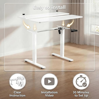 Electric Standing Desk 55 x 24 Inches Adjustable Height Sit Stand Up Desk for Home Office Computer Workstation Memory Preset with Wheels, White