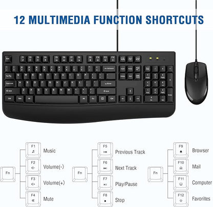 Wired Keyboard and Mouse Combo, EDJO Full-Sized Ergonomic Computer Keyboard with Palm Rest and Optical Wired Mouse for Windows, Mac OS Desktop/Laptop/PC (2 Pack)
