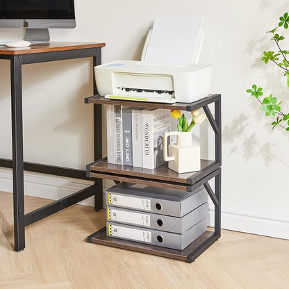 IBUYKE 2-Tier Desktop Printer Stand Holder, Multi-Purpose Desk Organizer Storage Shelf, Book Shelf Printer Shelf for Fax Machine, Scanner, Files, Books, Dark Grey UTLJ004G