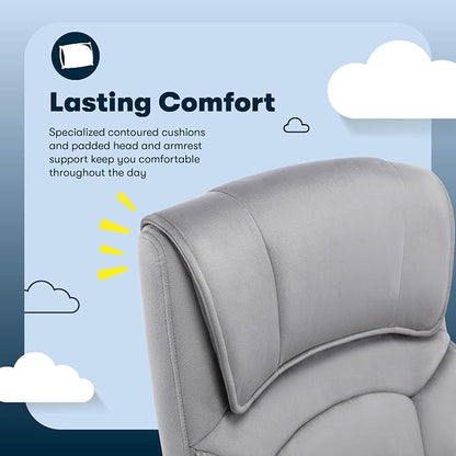 Serta Comfort Classic Executive Office Chair, Ergonomic Mid-Back Computer DeskChair with Lumbar Support, Semi-Plush Cushion and Body Pillows, Padded Armrests, Swivel Base, Gray Velvet Fabric