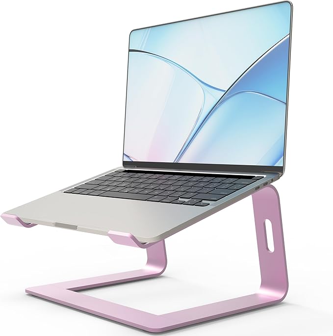 Orionstar Ergonomic Laptop Stand, Premium 5mm Aluminum Riser for 10-15.6 Inch Notebook Computer, Tool-Free Detachable Elevator Holder for Desk Office, Sturdy Riser for Eye-Level Neck Relief (Pink)