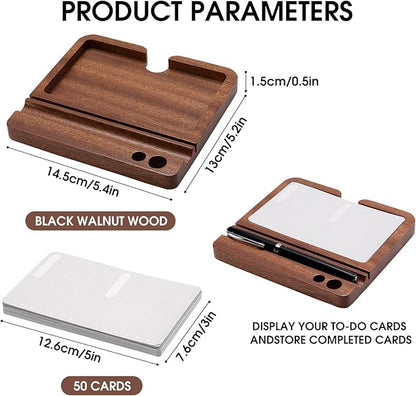 Daily To Do List Planner, Daily ToDo Checklist Cards and black Walnut Stand,50 Checklist Cards-Perfect NotePads for Work Desk or School，Productivity System Planners Notebook for Office Accessories
