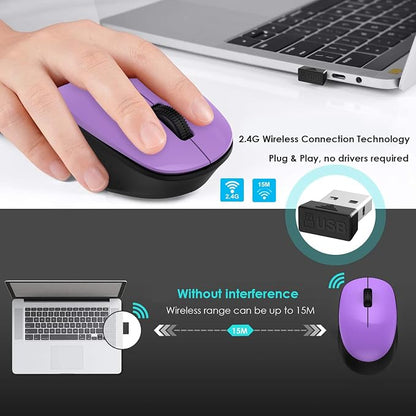 LeadsaiL Wireless Mouse for Laptop, 2.4GHz Silent USB Mouse, Slim Optical Mouse with 3 Buttons, 1600 DPI, Works with Windows, Mac, Chrome OS, Linux - Black and Purple