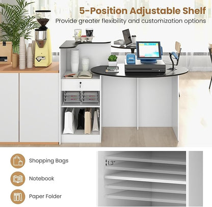 Tangkula Reception Desk, Front Counter Desk with Lockable Drawers, L Shaped Retail Counter with Oval Desktop, Checkout Computer Workstation for Salon Lobby Home Office