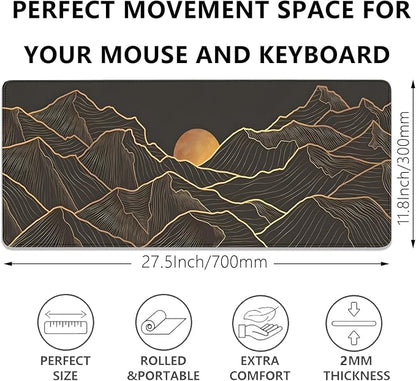 Gold Mountains Mouse Pad Desk Pad,Extended Gaming Mouse Mat with Stitched Edges Non-Slip Waterproof Rubber Base Mous Mat for Office,Computer,Keyboard,Laptop and Home Desk Pad(27.5X11.8 in)