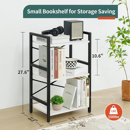 Yoobure Bookshelf Small Book Shelf, Solid Industrial 3 Tier Shelf Bookcase, Short Book Case for Bedroom, Living Room, Office Home, Small Spaces, Easy Assembly, White