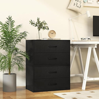 2 Drawer Lateral File Cabinet, Stackable Home Office Drawers, Under Desk Printer Stand, Low Storage Organizer, Horizontal Wooden Filing Cabinet for Study Living Room, No Wheels (2, Black)