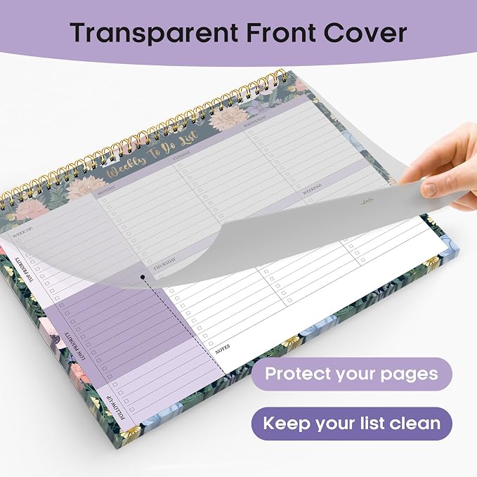 Taja Weekly To Do List Notepad with 52 Undated Sheets（8.5"×11"）- Weekly Desk Planner for Women & Man, Work and Home - 1 Pack Lavender Dream