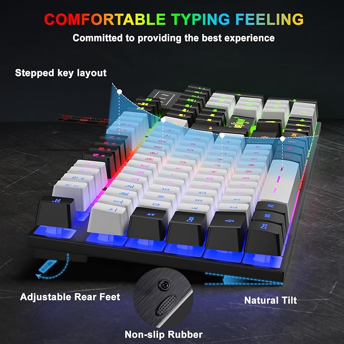 BlueFinger RGB Gaming Keyboard and Backlit Mouse Combo, USB Wired, LED Gaming Set for Laptop PC Computer Game and Work (Black & White)