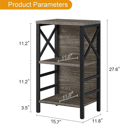 MNEETRUNG Small Bookcase,3 Tier Industrial Bookshelf with Metal Frame and Backboard,Low Grey Book Shelf,Book case for Small Spaces,Living Room,Bedroom and Home Office
