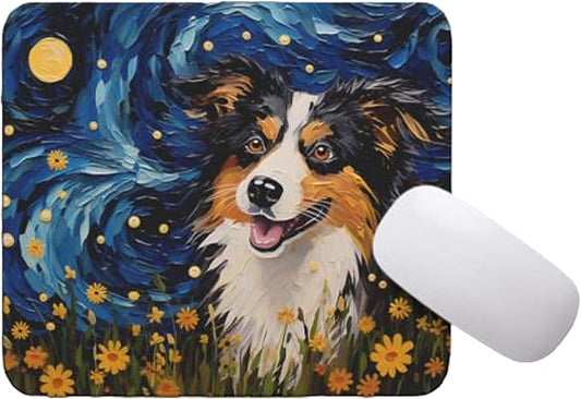 Tubbie Prints Starry Night Dog Mouse Pad for Home Office Gaming Working Desk Computer Desktop Accessories Non-Slip Rubber Mouse Pad for Dog Lovers (Australian Shepherd)