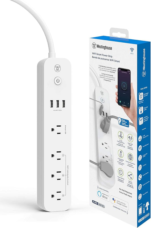 Westinghouse 94012 WH-320 Wi-Fi Smart Power Strip, Compatible with Alexa, Google Home & IFTT, No Hub Required, White