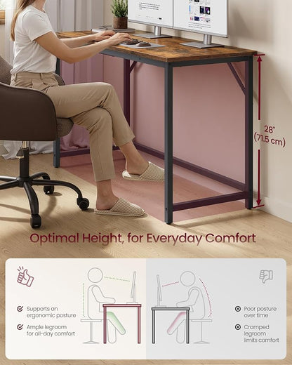 VASAGLE Computer Desk, Office Work Desk, 47.2 x 19.7 x 29.9 Inches, for Study, Bedroom, Home Office, Living Room, Rustic Brown and Ink Black ULWD212K101