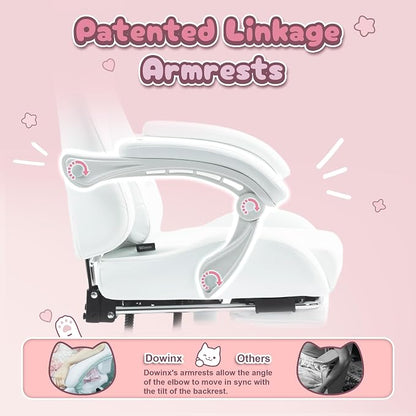 Dowinx Gaming Chair with Cat Ears and Massage Lumbar Support, Ergonomic Computer Chair with Footrest and Headrest, Comfortable Reclining Game Chair 290lbs for Adults, White