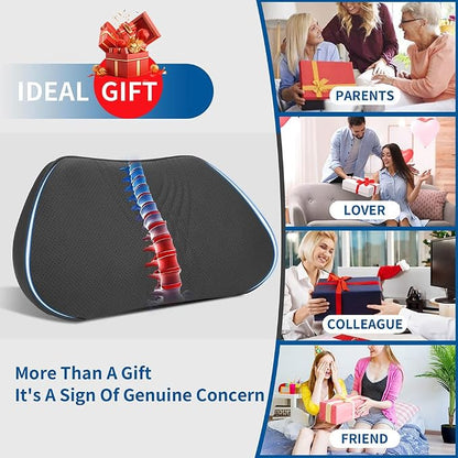 Lumbar Support Pillow for Car Seat, Office Chair Leather Memory Foam Lower Back Cushion for Back Pain Relief Improve Posture, Ergonomic Back Rest for Gaming Chair, Black, 1PC