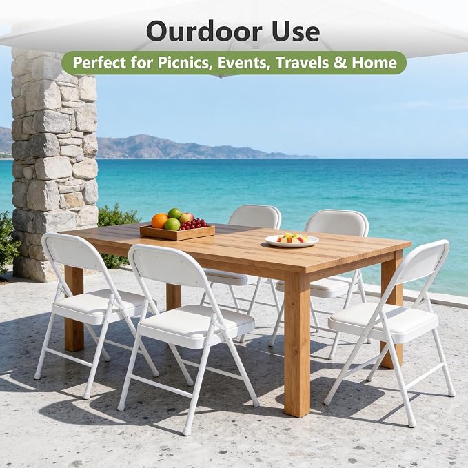 4 Pack Folding Chairs, PU Leather Folding Dining Chairs with Padded Cushion Seat & Back, Indoor Outdoor Folding Chair Set for Home Office, Parties, Events, Wedding, Extra Guest Seating