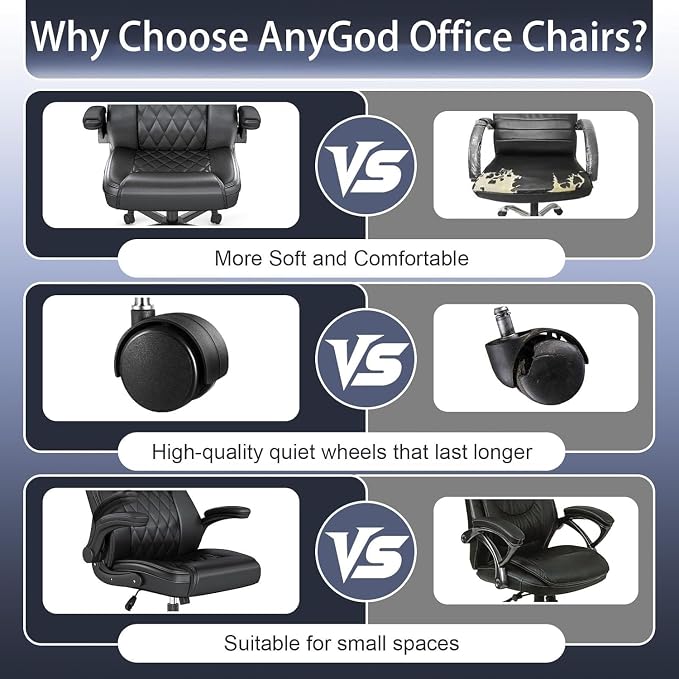 AnyGod Ergonomic Mid-Back Desk Chairs Comfy for Home Office with Flip-up Armrests, Lumbar Support, Adjustable Height and Swivel Rolling Wheels