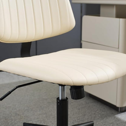 Home Office Desk Chair with Wheels,Modern Walnut Small Desk Chair,Armless Mid Back 360 Swivel Computer Chair,Adjustable Height No Arms PU Leather Chair for Office,Reading,Meeting Room (Beige)