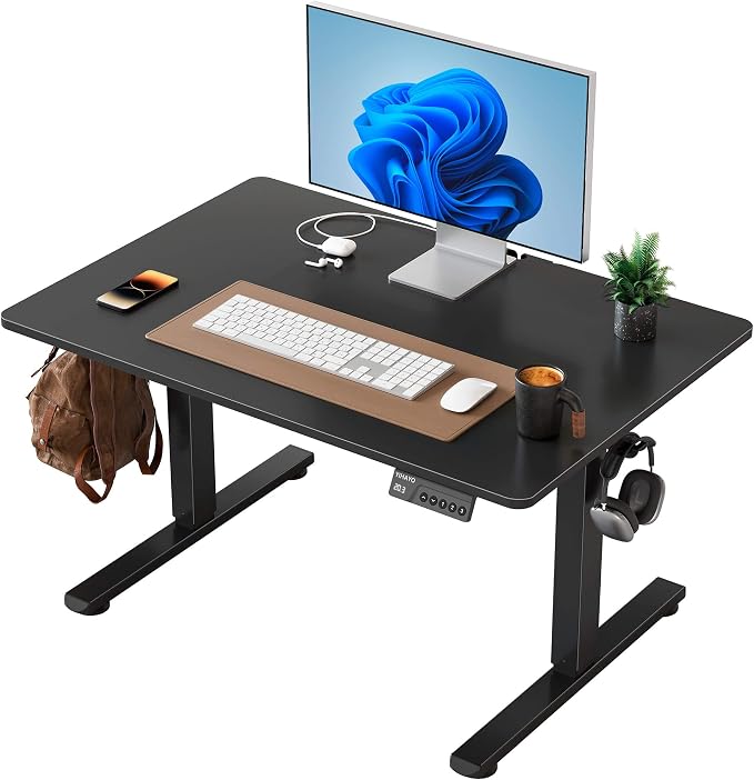 YIHAYO One-Piece Low Height Adjustable Desk, Lifts 18.1-28.3 Inches, Electric Standing Desk for Short People, 32 x 24 Inches Computer Table with Splice Board for Home Office, Black