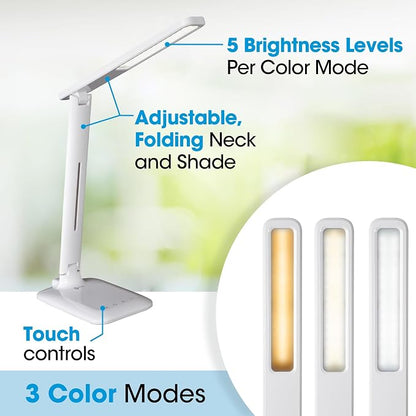 OttLite Slimline LED Desk Lamp – Touch Activated Controls, 3 Brightness Settings, ClearSun LED, Modern Design for Work, Office, or Dorm