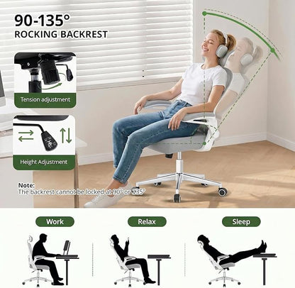 Office Chair, Ergonomic Breathable Mesh Chair,Flip-Up Arms and Adjustable High Back Lumbar Support,Comfy Computer Chair for Home Office (Grey, 407)